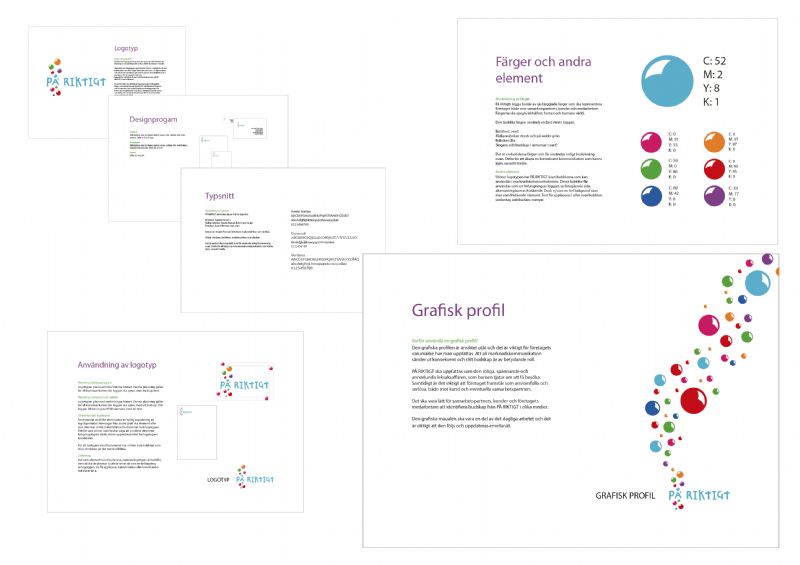 Grafisk manual till leksaksbutiken P� RIKTIGT - Butiken d�r man man f�r prova leksakerna innan man handlar. Skolprojekt att skapa ett kommunikationskoncept; namn, logotyp, grafisk profil, annonser, inredning, katalog mm.